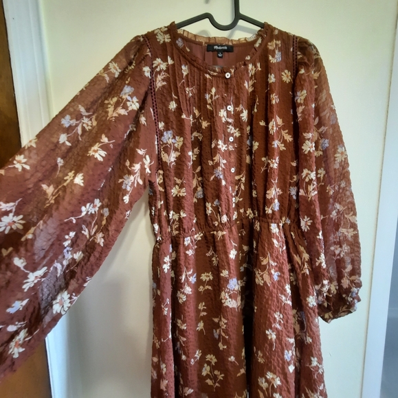 Madewell Norma Rae Floral Print Long Sleeve Dress In Dark Merlot - Picture 5 of 16